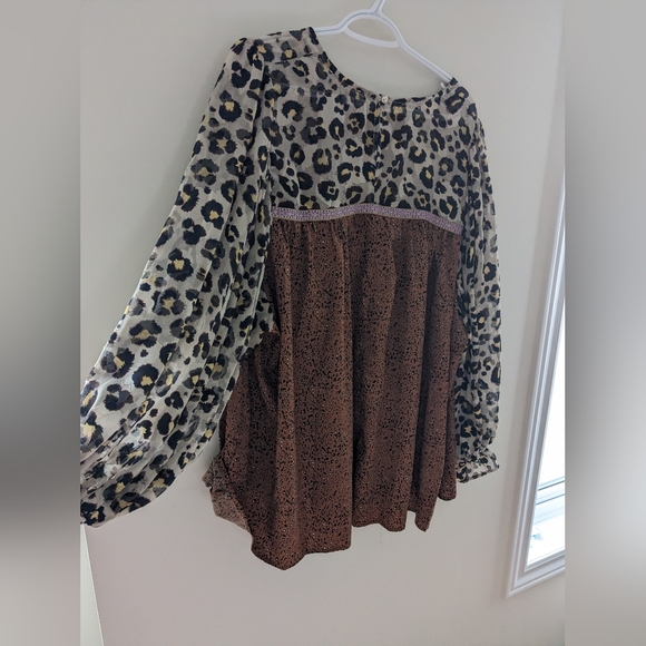Entro Contrast Animal Cheetah Print Colorful Brown Blouse Size XL - Picture 7 of 9